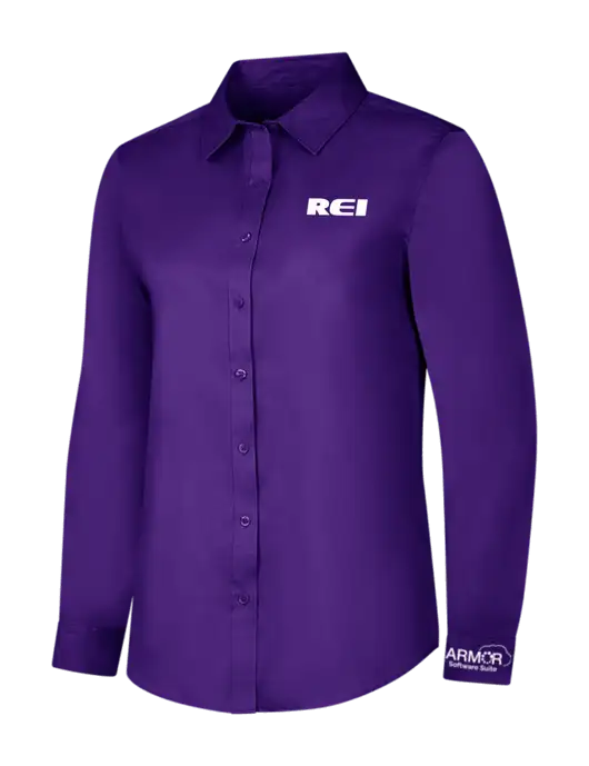 Purple Womens Long Sleeve Superpro React Twill Shirt w/REI Logo, Armor Logo