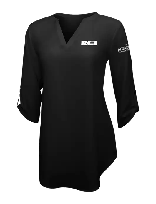 Womens Black 3/4 Sleeve Tunic Blouse w/REI Logo, Armor Logo