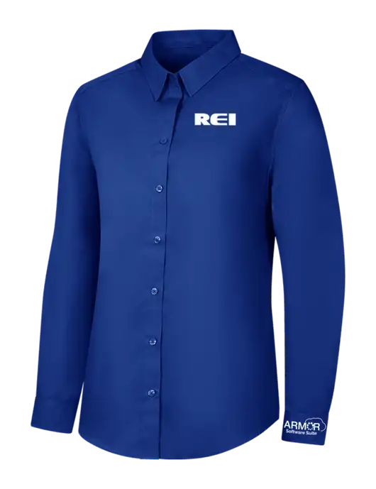 Womens Royal Long Sleeve Carefree Poplin Shirt w/REI Logo, Armor Logo