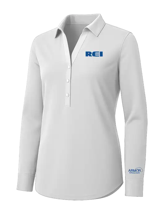 Womens White City Stretch Shirt w/REI Logo, Armor Logo