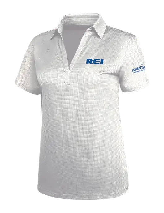 White Womens Performance Fine Jacquard Polo w/REI Logo, Armor Logo