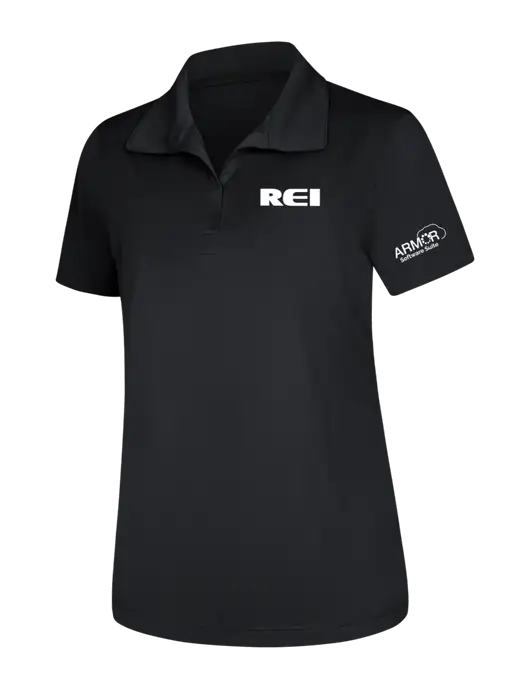 Womens Black Micropique Sport-Wick Polo w/REI Logo, Armor Logo