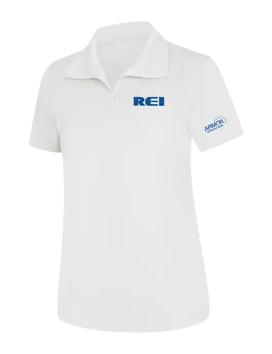 Womens White Micropique Sport-Wick Polo w/REI Logo, Armor Logo