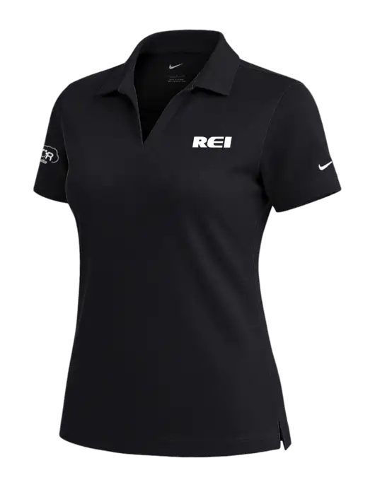 NIKE Black Womens Dri-Fit Micro Pique Polo w/REI Logo, Armor Logo