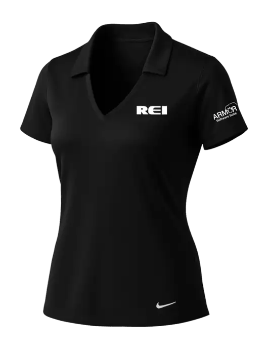 NIKE Black Womens Dri-Fit Vertical Mesh Polo w/REI Logo, Armor Logo