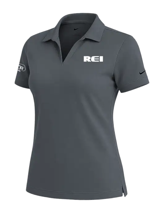 NIKE Dark Grey Womens Dri-Fit Micro Pique Polo w/REI Logo, Armor Logo