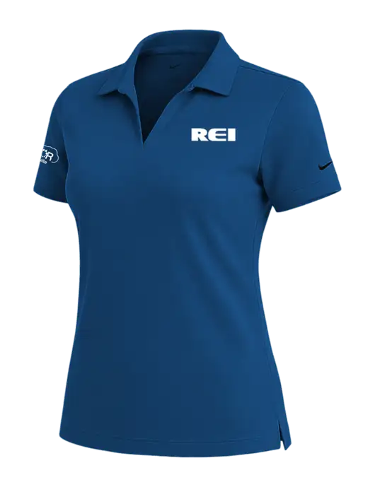 NIKE Dark Royal Womens Dri-Fit Micro Pique Polo w/REI Logo, Armor Logo