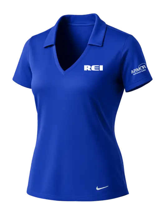NIKE Dark Royal Womens Dri-Fit Vertical Mesh Polo w/REI Logo, Armor Logo