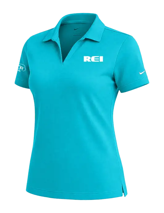 NIKE Sapphire Blue Womens Dri-Fit Micro Pique Polo w/REI Logo, Armor Logo