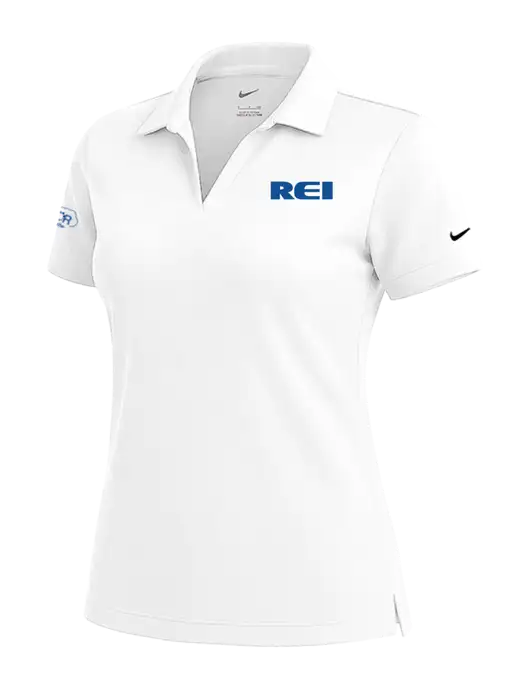 NIKE White Womens Dri-Fit Micro Pique Polo w/REI Logo, Armor Logo