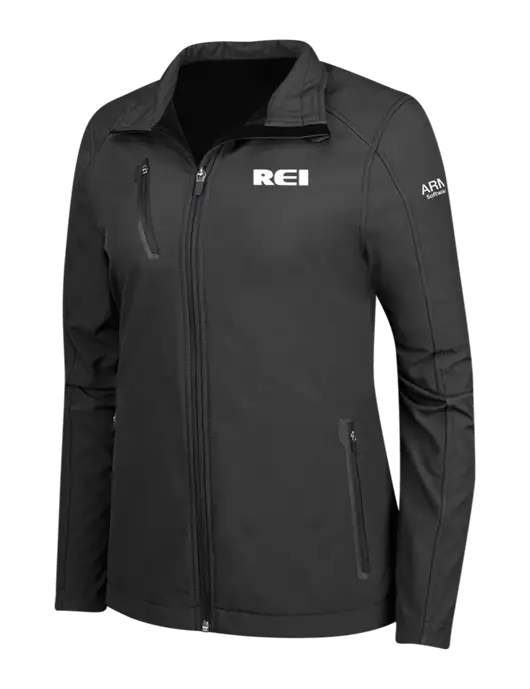 Black Womens Welded Softshell Jacket w/REI Logo, Armor Logo