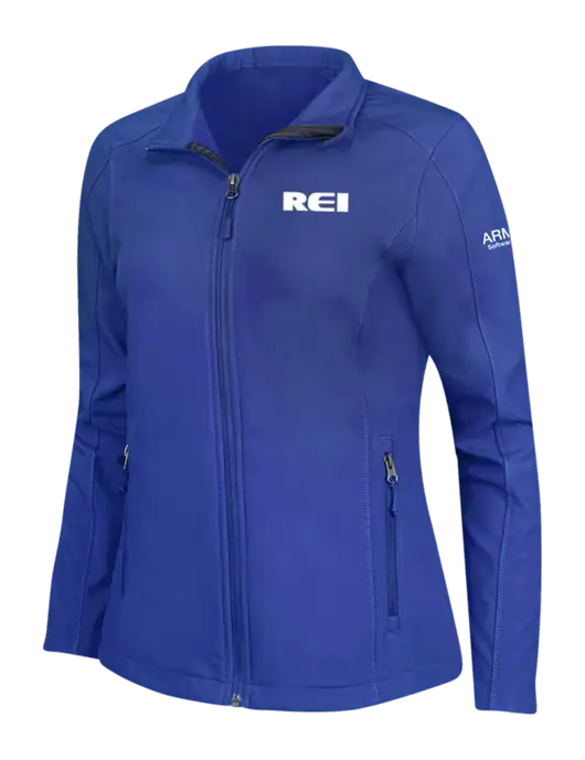 Dark Royal Womens Core Soft Shell Jacket w/REI Logo, Armor Logo