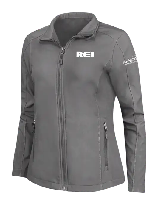 Medium Grey Womens Core Soft Shell Jacket w/REI Logo, Armor Logo