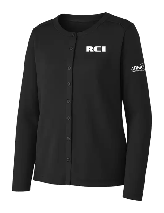 Black Womens Concept Stretch Button-Front Cardigan Sweater w/REI Logo, Armor Logo