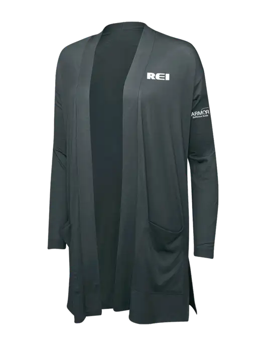Smoke Grey Womens Concept Long Pocket Cardigan w/REI Logo, Armor Logo