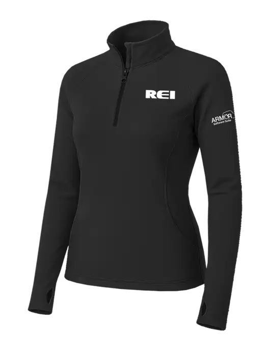 Charcoal Grey Womens Sport Wick Stretch 1/4 Zip Pullover w/REI Logo, Armor Logo