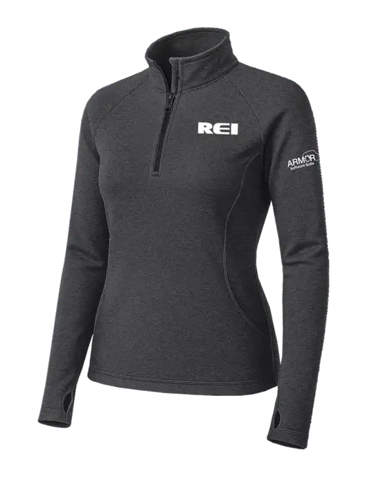 Dark Grey Heather Womens Sport Wick Stretch 1/4 Zip Pullover w/REI Logo, Armor Logo