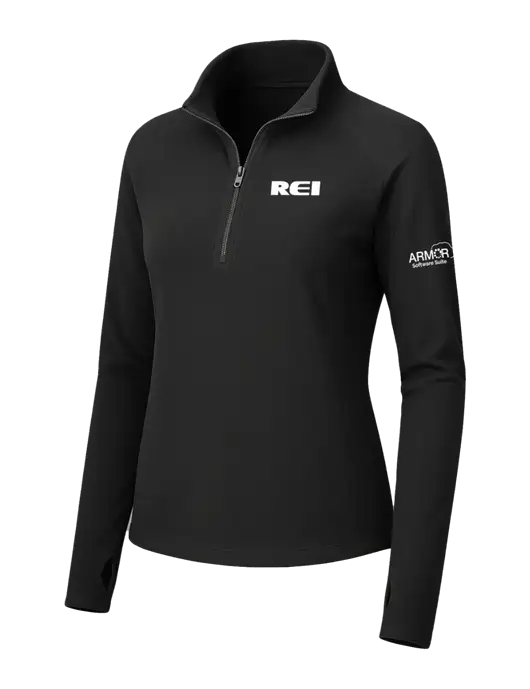 Womens Black Microfleece 1/2 Zip Pullover w/REI Logo, Armor Logo