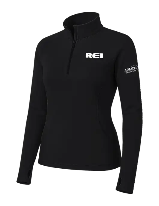 Womens Black Sport Wick Stretch 1/4 Zip Pullover w/REI Logo, Armor Logo
